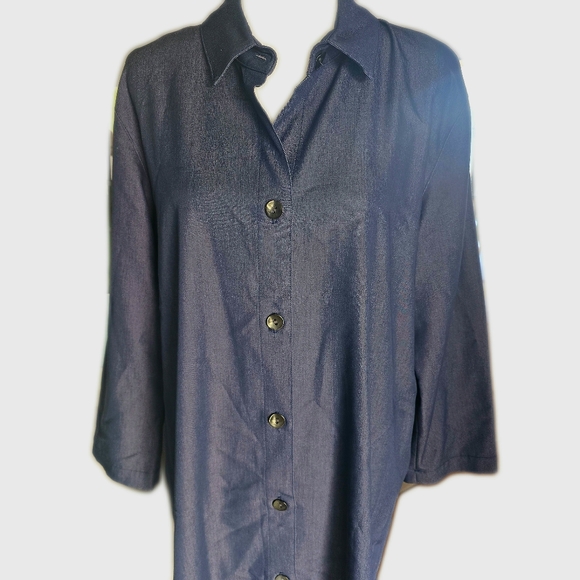 Caroline Rose Button Down 3/4 Sleeve Pocketed Shift Navy Dress XL - Picture 3 of 10
